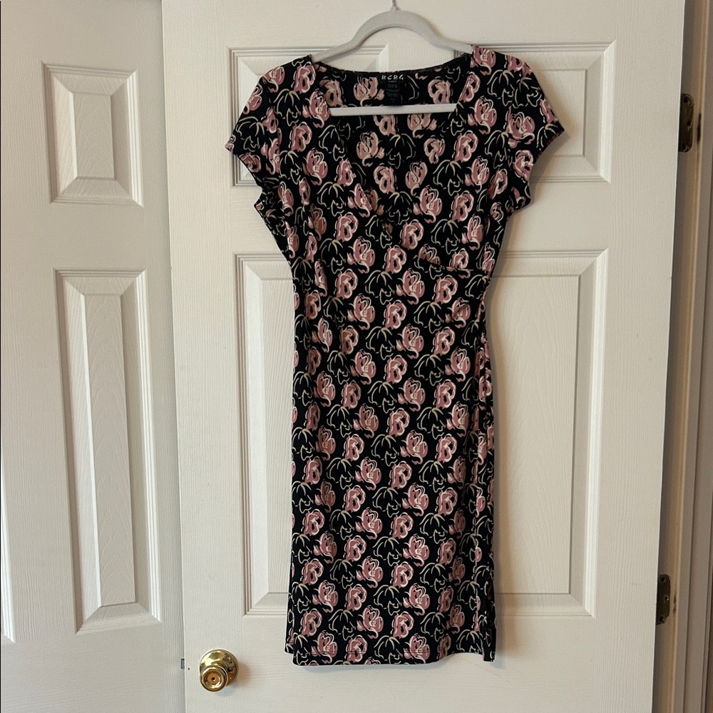 BCBG Paris Wrap Dress with Pink Floral Design
